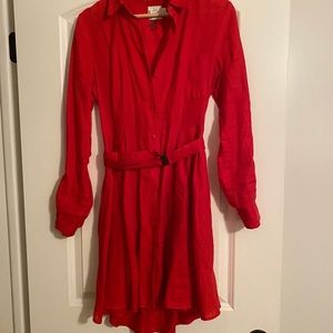 Red linen Anthropologie dress